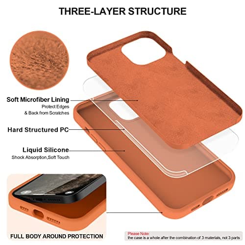 TISOOG Compatible with iPhone 12 Pro Max Case [Cute Dragon Scale Series] with Soft Anti-Scratch Microfiber Lining & Ring Kickstand, Liquid Silicone Full Body Protective Case - Bright Orange - Thumbnail 5