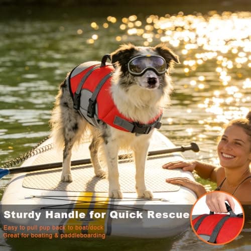 Mklhgty Dog Life Jacket, Reflective & Adjustable Dog Life Vest with Rescue Handle for Swimming and Boating, Ripstop Pet Safety Life Preserver for Small, Medium and Large Dogs - Thumbnail 2