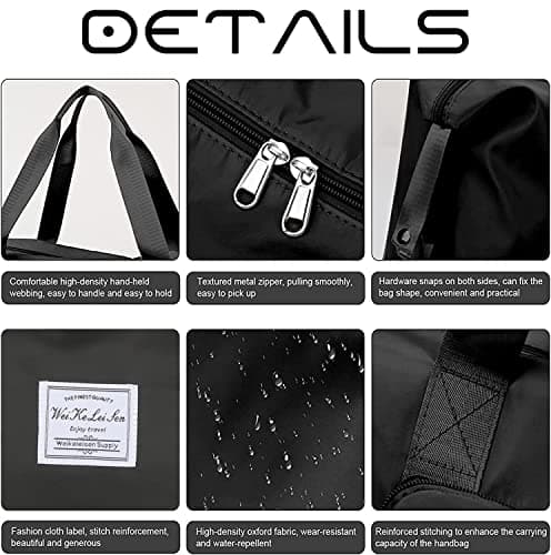Large Capacity Foldable Travel Bag, Sports Shoulder Bag, Duffel Bag, Wet and Dry Separation, Waterproof Oxford Fabric, Black, Large - Thumbnail 6