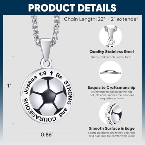 FLHEART Sports Necklace for Athletes with Joshua 1:9 Bible Verse - Adjustable Chain Pendant Jewelry for Baseball/Basketball/Football/Soccer | Christian Baptist Religious Gift for Men - Thumbnail 3