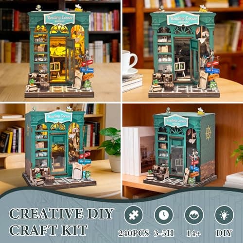 DIY Miniature Dollhouse Book Nook Kit – Reading Corner Bookshop Bookshelf Insert with LED Lights, Tiny House Model for Adults & Teens, Booknook Library Home Decor & Gift Idea for Family and Friends - Thumbnail 5