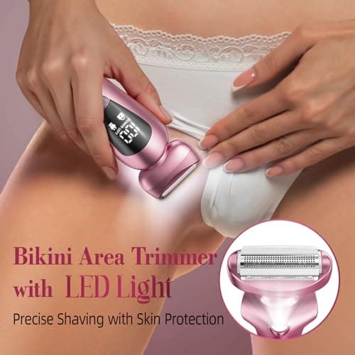 rategist Cordless Electric Razors for Women: Rechargeable Painless Bikini Trimmer for Body Hair - IPX7 Waterproof Shaver with LED Display for Face/Underarm/Leg Light Pink - Thumbnail 4