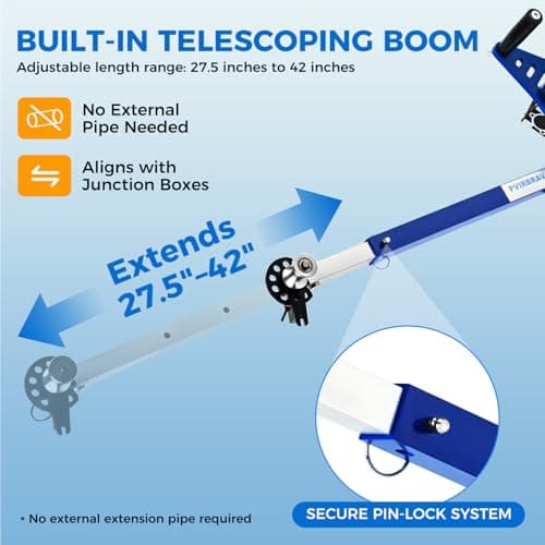 Handheld Cable Puller - Drill Powered Wire Tugger with 1000lb Pulling Force - Features Adjustable Telescoping Boom Arm & Universal Conduit Head - Heavy Duty Electrician Tool for 1/2" to 4" Wire Runs - Thumbnail 2