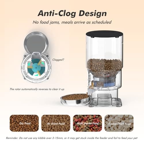 Automatic Cat Feeder - 5L Anti-Clog Cat Food Dispenser Keeps 2-15mm Dry Food Fresh, 10s Voice, 1-6 Meals/Day, Programmable Portions, 180-Day Battery Life, Easy to Clean Auto Pet Feeder for Small Dog - Thumbnail 5
