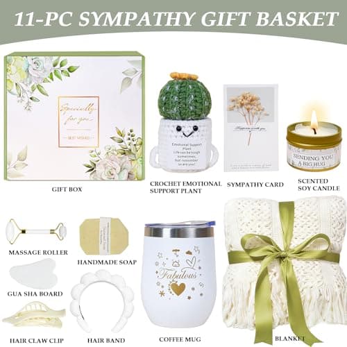 Mother's Day Gift Basket for Women, 11-Piece Self Care Spa Gift Set with Cozy Blanket in Elegant Gift Box, Thinking of You, Get Well Soon and Sympathy Gifts for Mom, Wife, Sister - Thumbnail 2