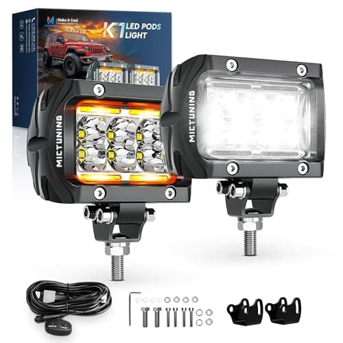 MICTUNING K1 LED Light Pods with Amber DRL 4 Inch, 36W Flood Off Road Lights Super Bright Driving Fog Light 1800LM IP68 Waterproof with Wire Harness for Trucks Motorcycle ATV UTV SUV Car Boat, Pair