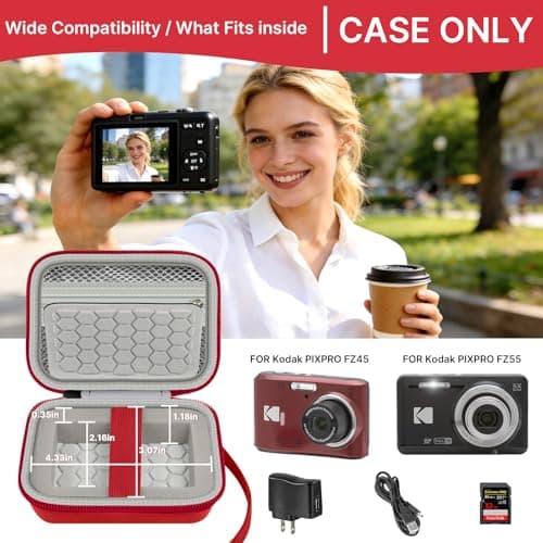 Comecase Hard Camera Case for KODAK PIXPRO FZ55 FZ45, Shockproof Digital Camera Bag with Accessory Mesh Pocket, Small Vlogging Camera Case, Portable Travel Carrying Pouch for All Ages, Red - Thumbnail 2