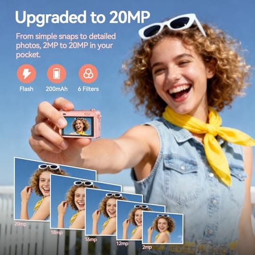 HOTU Mini Keychain Camera, 2K 20 MP Bling Mini Digital Camera with 16G Card for Travel and Vlog, Long Battery Life, Photo Video Camera Compact and Portable for Kids, Teens, Rose Gold - Thumbnail 2