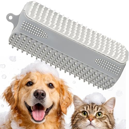 Triangular Wrap-Around Pet Grooming & Bath Brush for Dogs & Cats – 3-in-1 Silicone Dog Bath Brush with Deshedding Bristles, Massage Cones & Deep Cleaning Nubs, Soft Flexible Self-Cleaning Design,Gray - Image 1