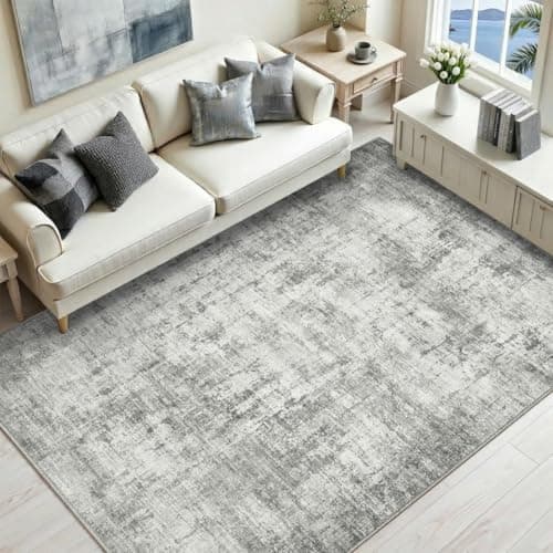 Syrlfar Area Rugs 5x7 for Living Room Washable Non Slip Low Pile Dining Room Bedroom Rug Modern Abstract Home Office Decor Grey - Image 1