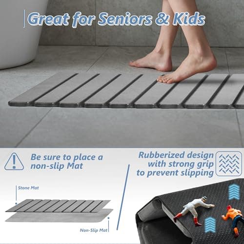 AWW Foldable Stone Bath Mat, Quick Dry Diatomaceous Earth Bath Mat with Non-Slip Mat, Super Absorbent, Easy to Clean, Compact for Small Bathrooms, 23.6 x 15.5, Grey - Thumbnail 3