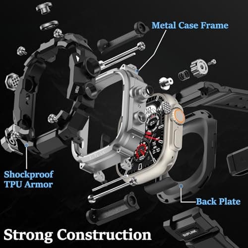 SUPLINK Rugged Case Band for Apple Watch Ultra 2 Band/3/1, Compatible with Men Apple Watch Bands 49mm, Sratch-Resistant Protective Bumper Screen Protector Kit for iWatch Ulltra 3 Bands (Black) - Thumbnail 3