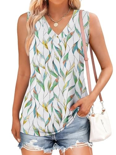 GKBK Tank Top for Women Cute Printed Summer Tops Womens T Shirts Flowy Spring Basic V Neck Sleeveless Tshirts Shirts Going Out Tops Leaf M - Thumbnail 2