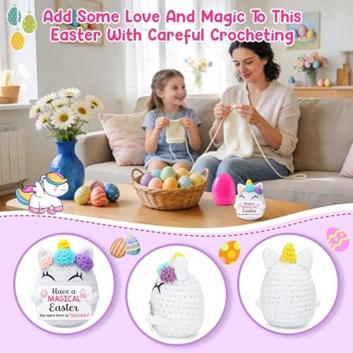 Funny Unicorn Easter Gifts for Kids Easter Basket Stuffers for Teens Girls, Easter Egg Fillers for Her Daughter Sister Friends Women Handmade Positive Crochet Animals Emotional Unicorn Support Present - Thumbnail 4