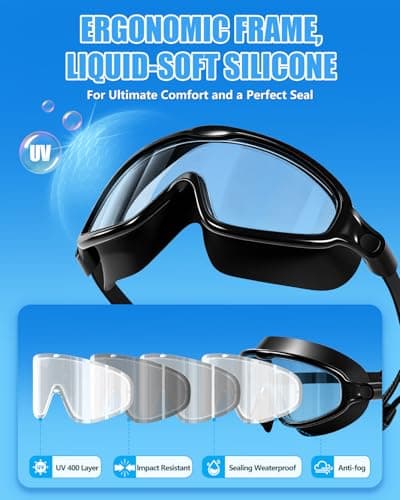 Aegend Swim Goggles for Adult Youth - 2 Pack Wide View Anti-Fog Anti-UV Swimming Goggles for Men & Women (Black & Black Silver) - Thumbnail 3