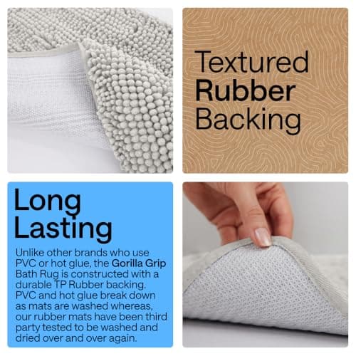 GORILLA GRIP Bath Rug Mat 30x20, Thick Soft Absorbent Chenille, Quick Dry Microfiber Mats, Rubber Backing Washable Shower Floor Rugs, US Designed Bathroom Bathmat Home Decor Accessories, Light Gray - Thumbnail 3