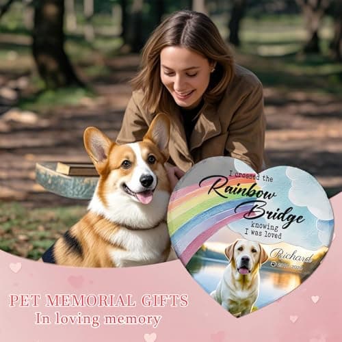 Umitive Personalized Pet Memorial Stone - Custom Dog Grave Marker with Name & Photo - Sympathy Gifts for Loss of Beloved Dog - Cemetery Decor - Rainbow Bridge Memorial for Dogs (Style B) - Thumbnail 2