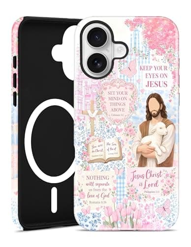 Aitipy Compatible with MagSafe Christian Collage Case for iPhone 17 Pro, Cute Magnetic Aesthetic Blue Pink Jesus Soft TPU and Hard PC Shockproof Protective Phone Cover for Women Girls - Image 1
