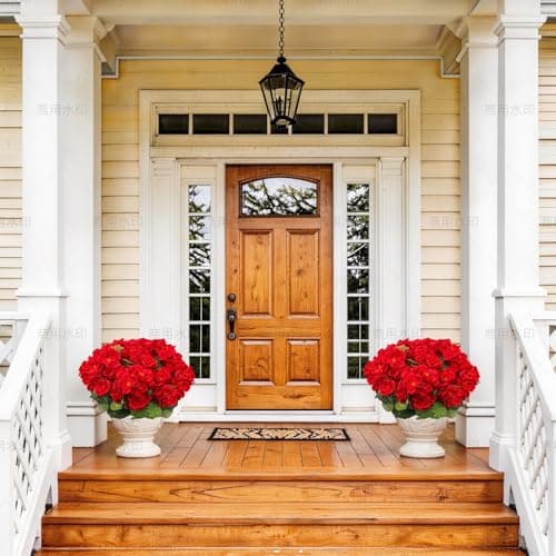 FULLMUSIC Artificial Flowers for Outdoor, UV Resistant Realistic Geranium Fake Flowers-Faux Flowers for Outdoor planters, Garden, Porch, Patio, Window Box Home Decor All Year Round (8 pcs, Red) - Thumbnail 3