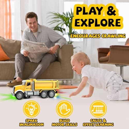 Car Toys for Toddlers, Dump Truck Toy with 1 Self-Lifting Bed, Lights Music Toy Trucks Construction Vehicle with 2 Opening Doors,Toys for 3 4 5 6 Year Old Boy Girl, Kids Christmas Birthday Gifts - Thumbnail 6