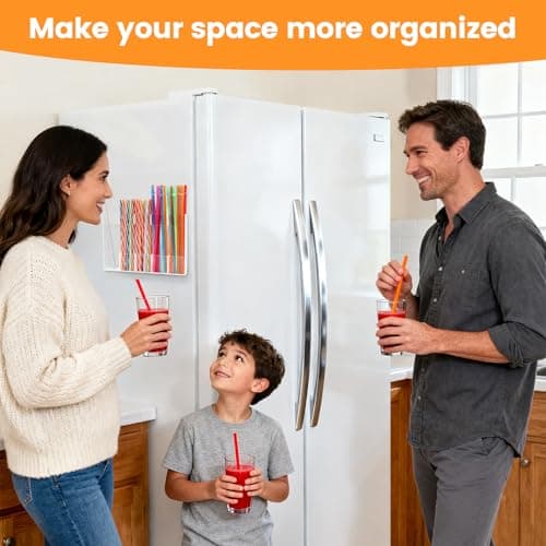 Seaflash Acrylic Magnetic Straw Holder, Straw Organizer Dispenser with Two Pieces Magnet Sheets, Drinking Straw Storage Holder for Cabinet Door Fridge Counter Kitchen Office (Transparent) - Thumbnail 5