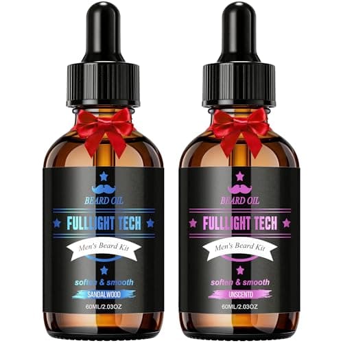 Beard Oil for Men,4 Floz,2 Packs Natural Sandalwood & Unscented Beard Growth Oil with VE,Argan & Jojoba Oil,Softens,Moisturizes,Strengthens,Adds Shine,Reduces Frizz,No Fragrance Conditioner for Men - Image 1