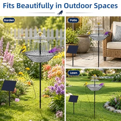 Bird Bath for Outside with Solar Fountain, Plastic Bowl on Metal Stake and Ground Stand, Freestanding Garden Accent for Yard and Patio (Gray(L)) - Thumbnail 4