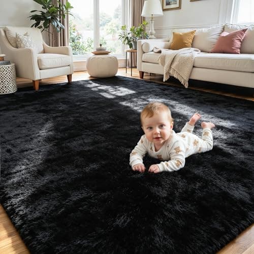 5x7 Area Rug for Living Room, Ultra Soft Fluffy Black Rugs for Bedroom, Non Slip Large Shag Carpet, Fuzzy Plush Nursery Rug, Thick Washable Indoor Floor Carpets for Kids Office Dorm Home Decor - Image 1