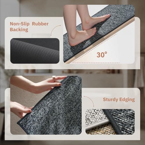 PADOOR Thin Bathroom Runner 24"x48", Braided Bath Mats for Bathroom fits Under Door, No-Slip Rubber Bath Rugs, Machine Washable & Quick Dry Absorbent Bath Mat (Darkgrey) - Thumbnail 4