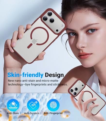 Shiiuou Magnetic for iPhone 17 Pro Max Case, [Anti-Slip] [Military-Grade Drop Protection] [Camera Protection] Skin-Friendly Slim Matte Shockproof Protective Case for iPhone 17 Pro Max, Wine Red - Thumbnail 3