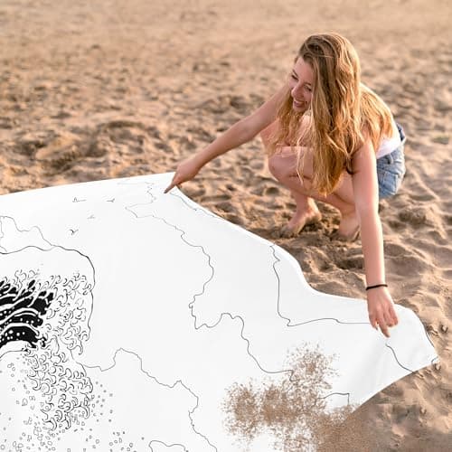 Beach Blanket, Large Sandproof & Waterproof Picnic Blankets, Quick Drying Sand Free Lightweight Beach Mat with 4 Stakes & Pockets for Outdoor Travel Camping Hiking Vacation Essentials - The Great Wave - Thumbnail 5
