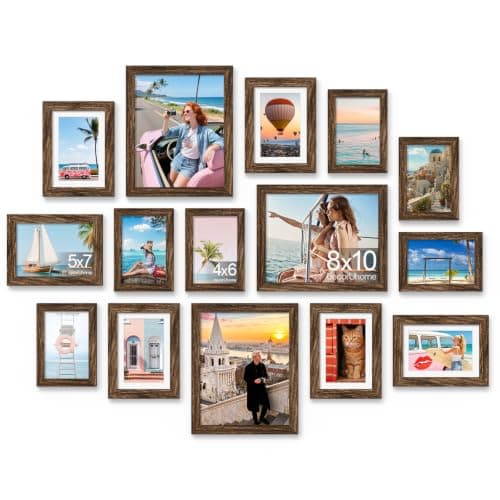 decorUhome 15 Pack Assorted Picture Frame Set for Wall & Tabletop, PF15BN