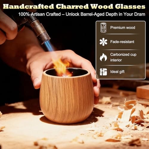 Nisuez Wooden Whiskey Glass,Charred Wooden Whiskey Drinking Glass Set of 2,10oz Handcrafted Premium Retro Cup for Men,Husband,Dad,Whiskey Lovers for Birthday & Father's Day. - Thumbnail 4