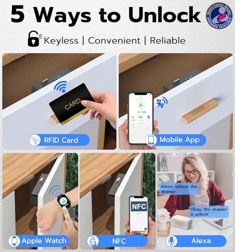 Anweller Baby Proofing Smart Cabinet Locks, Child Proof Drawer Locks, No Drill Hidden Adhesive RFID Bluetooth App Keyless Safety Lock for Adults File Kitchen Cupboard Closet Liquor - Black - Thumbnail 2