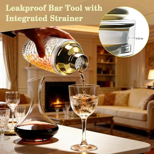 Farafox Cocktail Shaker Set - Gold Drink Shaker Bottle with Muddler Professional Martini Shaker Glass, Home Bartender Kit 13.5 Oz Drink Mixer with Measuring Jigger and Built-In Strainer - Thumbnail 2