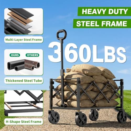 Geeobin Collapsible Wagon Cart with Wheels Foldable, 360lbs Large Capacity Portable Folding Utility Heavy Duty Beach Wagons Cart with All-Terrain Wheels for Shopping, Camping, Sports, Garden - Thumbnail 4