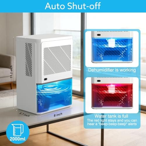 Dehumidifier 58W Compact Quiet Effective Double Cores for Home. 68OZ Water Tank, Sleep Mode, Auto Shut-Off, Delay-Off Timer, Night Light, for Bathroom Bedroom RV Camper Closet or any Small Space - Thumbnail 6