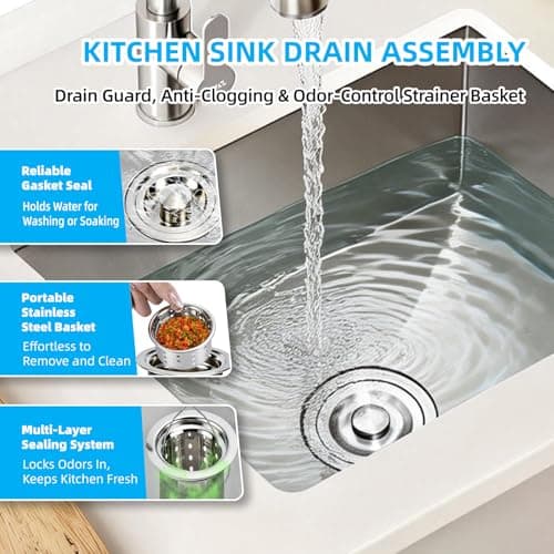 Kitchen Sink Drain Assembly, Stainless Steel Removable Deep Sink Strainer Basket, 3-1/2 Inch Sink Drain Stopper Plug, Sealing Lid - Thumbnail 3