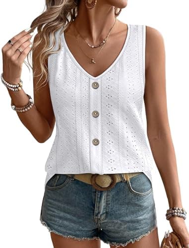 WIHOLL Womens Tank Tops Loose Fit Camisole Layering Boho Tops Spring Fashion 2026 Basic Cruise Travel Beach Tanks Business Casual Outfits White 2XL - Image 1
