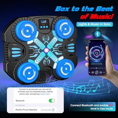 faentwc Boxing Machine with Music for Kids Sports Toy-3 Game Modes & 14 Levels, 4 5 6 7 8 9 10 Year Old Boy Girl Toys Birthday Gifts, Wall Mounted Bluetooth Punching Target with Scoring & Gloves - Thumbnail 5