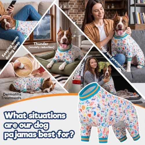 LovinPet Onesies Dog Pajamas for Large Breed Dogs, Undershirt for Large Dog,Lightweight Stretchy Flannel Fabric,White Noah's Ark Alphabet Print, Uv Protection Shirt,Easy to Wear,Medium - Thumbnail 5