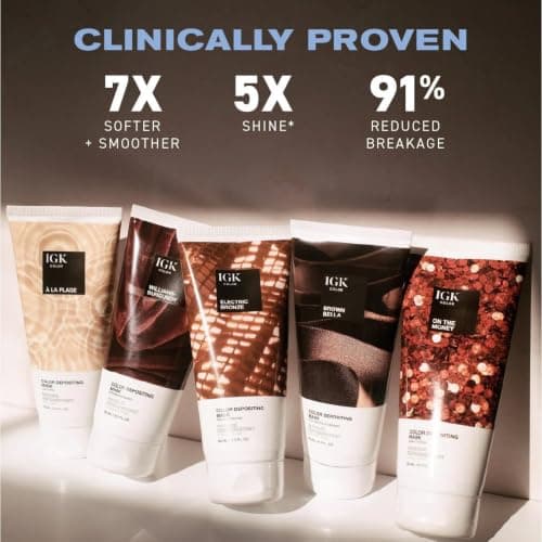 IGK Brown Bella Color Depositing Hair Mask | Chocolate Brown Semi Permanent Hair Color Conditioner + Gloss Toner | Hydrating Formula Adds Shine + Refreshes Color | Vegan + Cruelty Free | 6 oz - Thumbnail 4