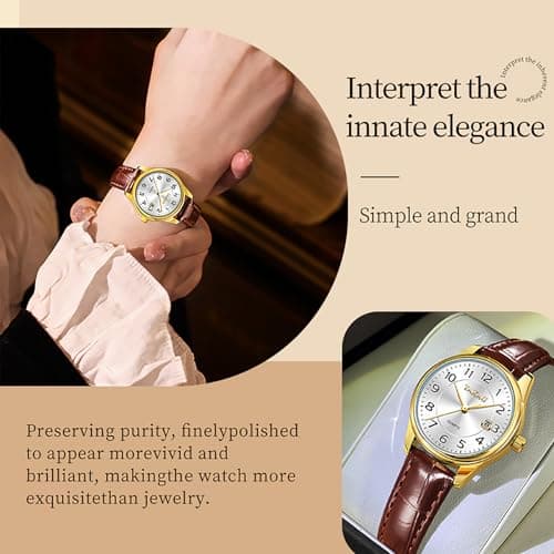 Taxau Watch for Women Brown Leather Band Womens Waterproof Watch Ladies Dress Watches Large Arabic Numerals Small Face Female Watch Leather Strap with Date Easy to Read Reloj para Mujer - Thumbnail 5