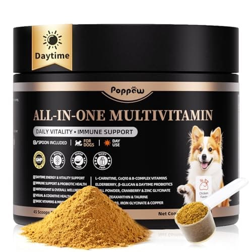 POPPAW Dog Vitamins and Supplements for Daily Energy, Immune, Antioxidant, Gut, Skin & Coat, Dog Multivitamin Powder for Homemade Food with L-Carnitine, Taurine, Probiotics - Chicken Flavor, 75 Scoops