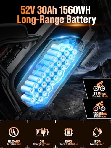 AONPO Electric Dirt Bike for Adults, Peak 3500W High Power Ebike, 52V 30Ah Removable Battery UL 2849 Certified, Full Suspension & Dual Hydraulic Disc Brakes Off-Road Mountain Electric Bicycle - Thumbnail 3