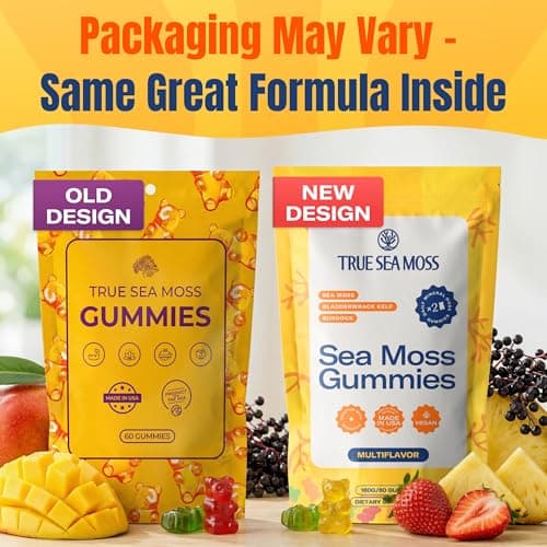 TrueSeaMoss Sea Moss Gummies with Bladderwrack & Burdock Root – Vegan Formula for Adults & Kids – Fruity Flavor – 60 Gummies (Pouch May Vary) - Thumbnail 3