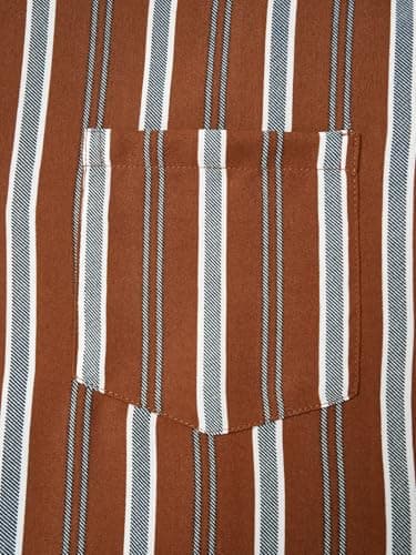 Hardaddy Men's Classic Color Contrast Striped Shirt Long Sleeve Casual Button Down Shirts Blouse Brown 3XL - Thumbnail 4