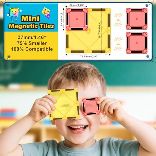 Coodoo Magnetic Tiles for Kids Ages 4-8 Toddler Toys Magnetic Blocks Building Toy STEM Outdoor Kids Toys Gift for Boys & Girls 3+ Year Old, Pocket-Sized Mini Tiles for Classroom Must Haves - Thumbnail 3