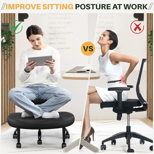 Primy Criss Cross Office Chair - ADHD Cross Legged Chair with Wheels - Adjustable Height Ergonomic Kneeling Desk Chairs for Meditation Yoga Home Office with Backrest, 360°Rotating Footrest - Black - Thumbnail 5