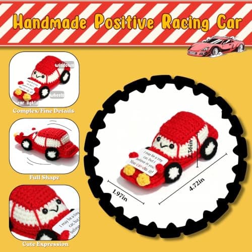Car Lover Crochet Gifts for Men - 'You car-do it' Positive Gifts for Son Father Boyfriend Husband Brother Grandpa Boss Guys Birthday Party Presents, Funny Racing Car with Inspirational Support Cards - Thumbnail 2